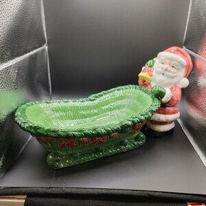 Vintage Santa Sleigh Candy Dish World Bazaars Inc 12"